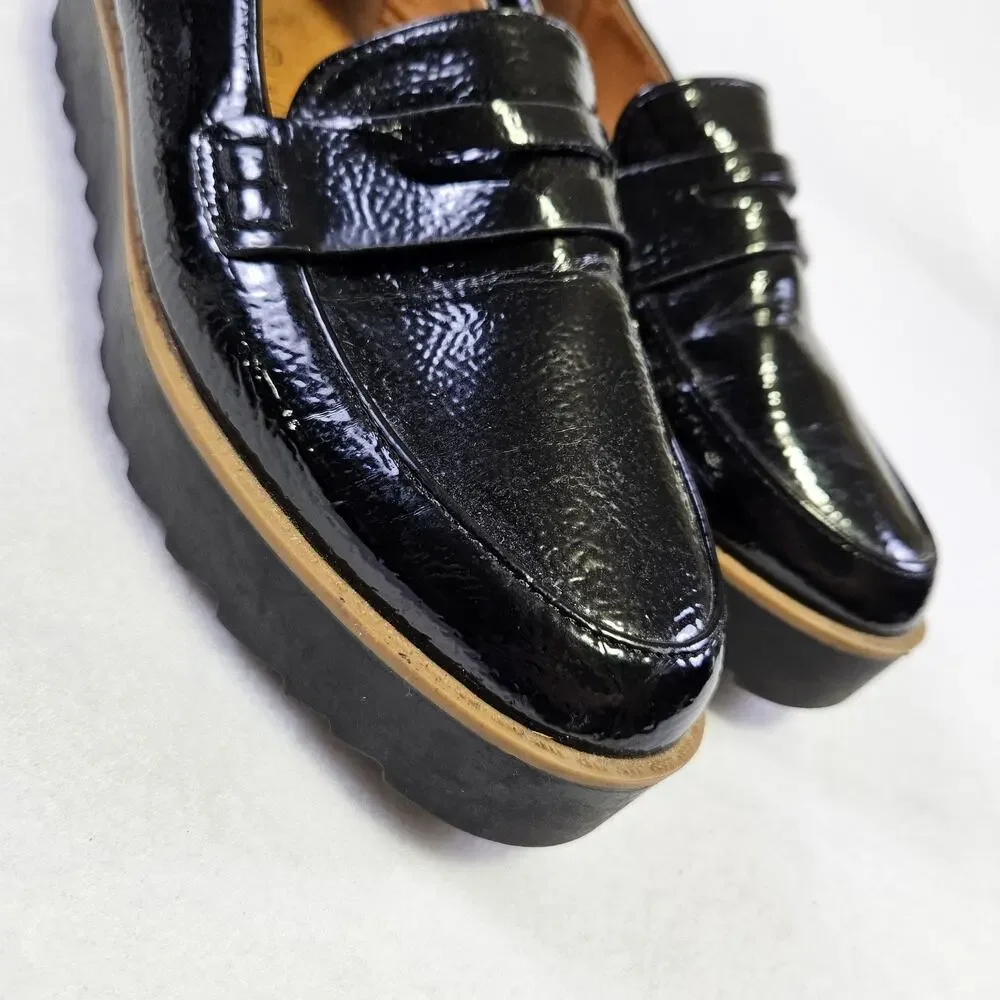 Chinese Laundry Platform Penny Loafer Women 6 Black Patent Goth Chunky Lug Sole